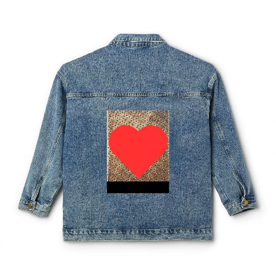 Romantic Red Love Heart on Brown Dotted Background Classic Women's Denim Jackets
