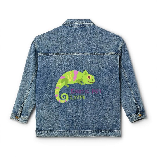 Green Chameleon Lizard Exotic Pet Lover Classic Women's Denim Jackets