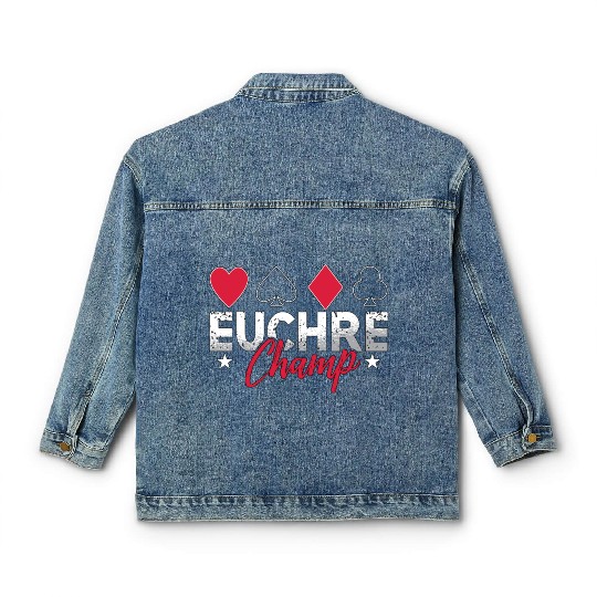 Euchre Champ Playing Cards Pinochle Board Game Classic Women's Denim Jackets