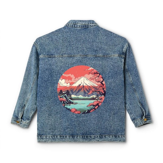 Fuji Sakura Serenity: Japanese Landscape Bliss Classic Women's Denim Jackets