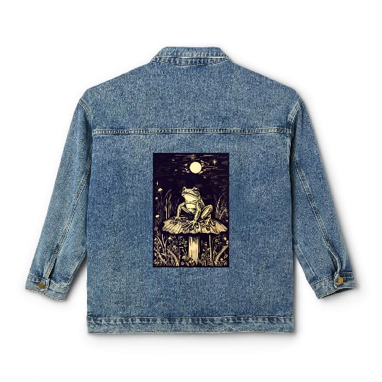Starry night frog Classic Women's Denim Jackets
