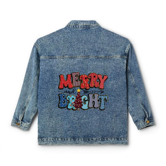 Merry and Bright Chistmas Tree Family Christmas Classic Women's Denim Jackets