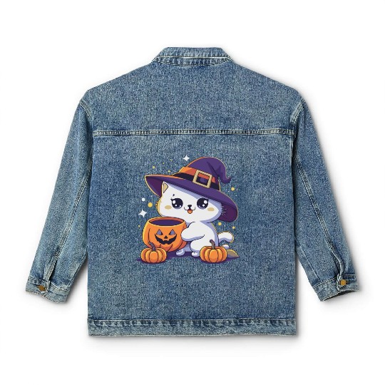 Cute Cat Halloween 3 Classic Women's Denim Jackets