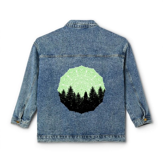 Green Forest Mandala Pacific Northwest Classic Women's Denim Jackets