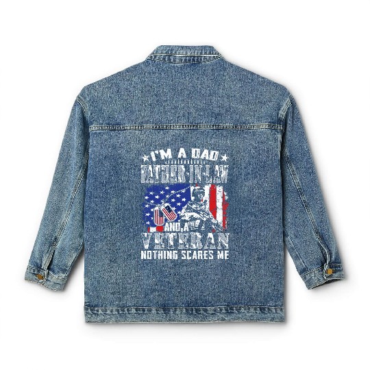 I m A Dad Father In Law And A Veteran Nothing Classic Women's Denim Jackets
