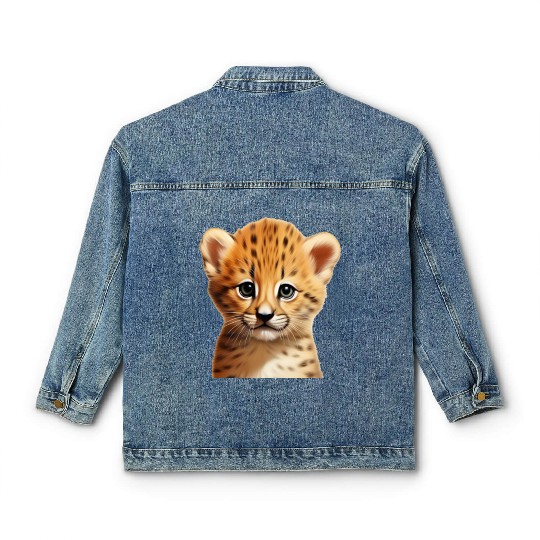 Baby cheetah portrait Classic Women's Denim Jackets