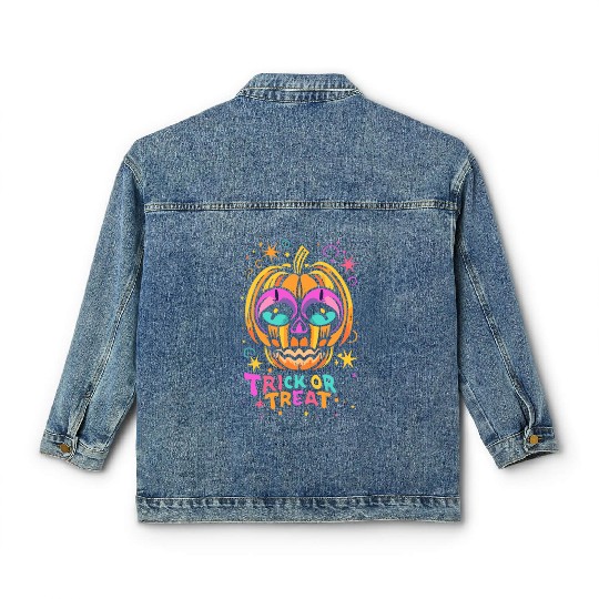 Halloween Skeleton Pumpkin Classic Women's Denim Jackets