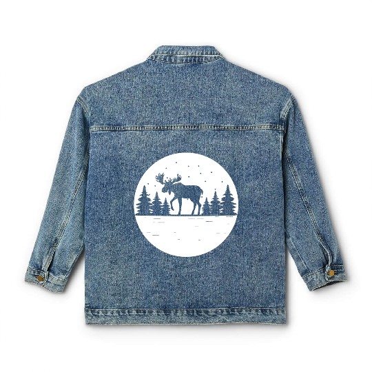 Moose Forest Deer Elk Canada Nature Wilderness Classic Women's Denim Jackets
