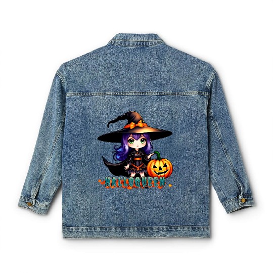 Hallo Queen Purple Fantastic Halloween witch desig Classic Women's Denim Jackets