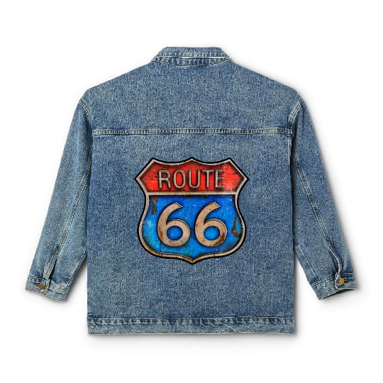 Route 66 vintage sign - Rusty metal Classic Women's Denim Jackets