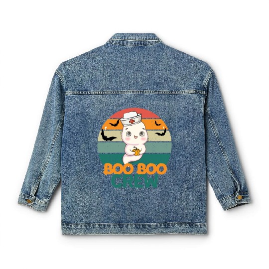 Boo Boo Crew Ghost Halloween Paramedic Nurse Ghost Classic Women's Denim Jackets