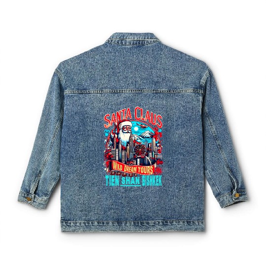 Santa Claus on an Adventure Travel World Tour Classic Women's Denim Jackets