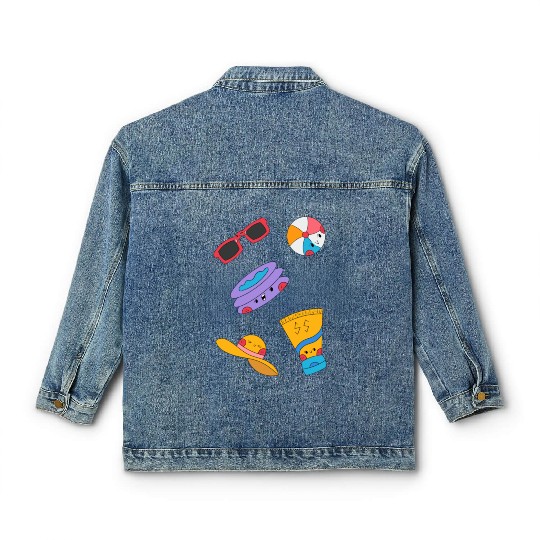 Cute Summer Pool Party Sticker Pack Classic Women's Denim Jackets