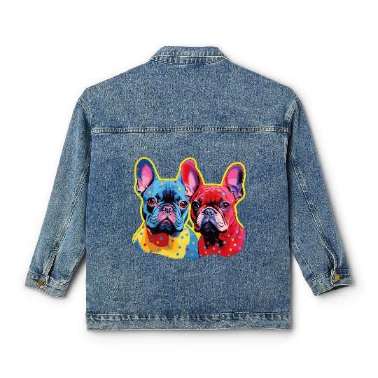 Duo of Multicolored French Bulldogs Classic Women's Denim Jackets