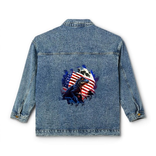 America lizard under Moon with American Flag Classic Women's Denim Jackets