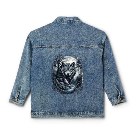 Sunset Grey Wolf Hunter for Men and Women Classic Women's Denim Jackets