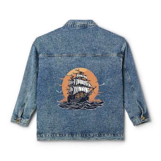 "Spooky Ghost Ship" Nautical Art Print Classic Women's Denim Jackets