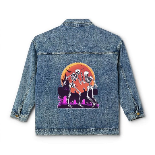"Skeletal Dance-Off Under Neon Moon" Classic Women's Denim Jackets