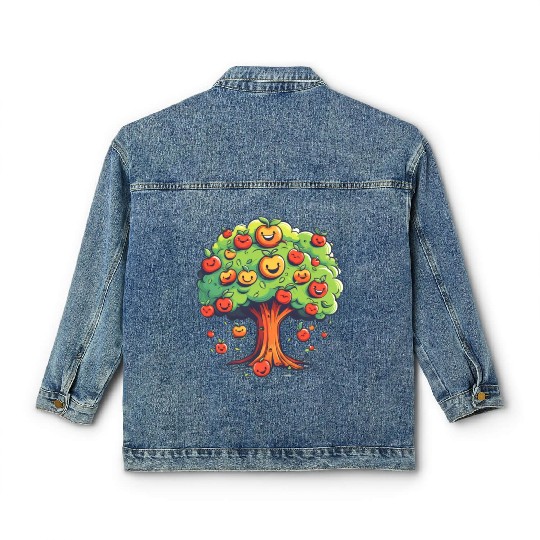 Apples Tree Fruit Orchard Apple Picking Cute Classic Women's Denim Jackets