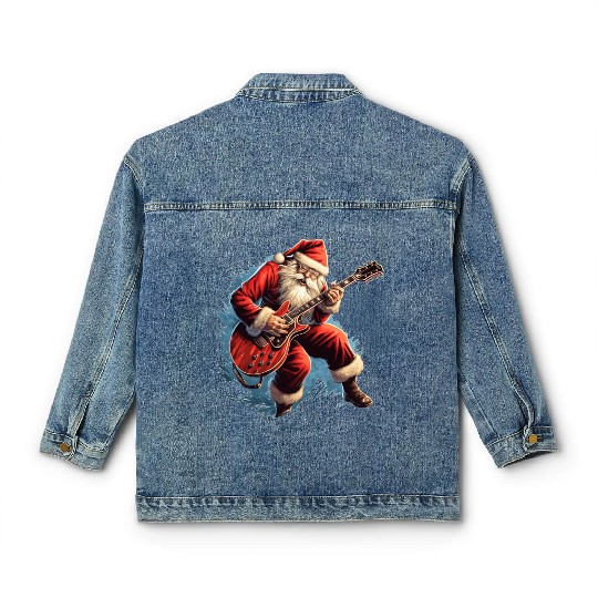 santas claus playing guitar Classic Women's Denim Jackets