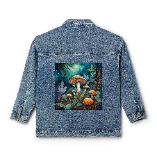 Full Moon Mushroom Nature Classic Women's Denim Jackets