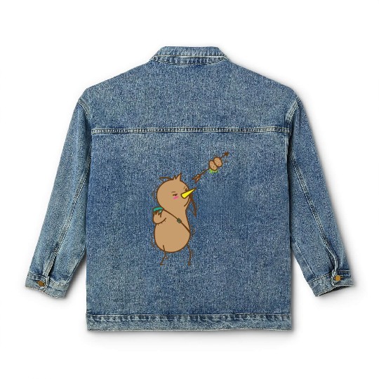 Kiwi with Bow and Arrow Bird and Fruit Classic Women's Denim Jackets