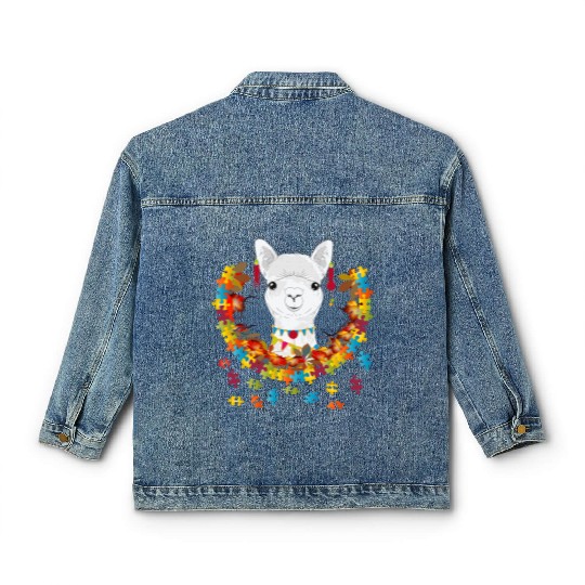 decorated alpaca in an autumnal setting Classic Women's Denim Jackets