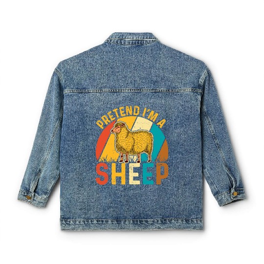 Sheep Lover Funny Pretend I'm a Sheep Retro Lamb Classic Women's Denim Jackets