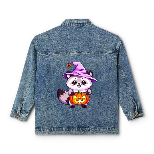 Cute Halloween raccoon Classic Women's Denim Jackets