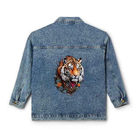 Roaring Majesty: Embrace the Power of the Tiger Classic Women's Denim Jackets