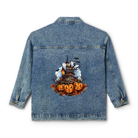 Halloween Pumpkin Bat Spell Haunted House Classic Women's Denim Jackets