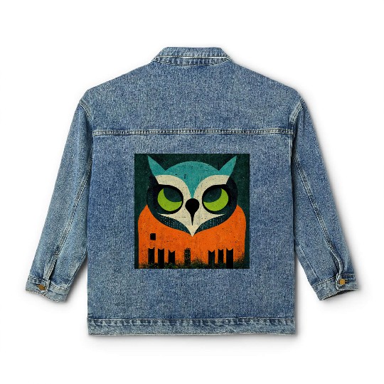 Mod Owl: Teal-Headed Owl Classic Women's Denim Jackets
