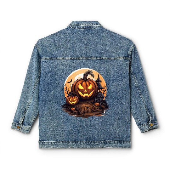 Halloween Haunted House Spell Pumpkin Bat Classic Women's Denim Jackets