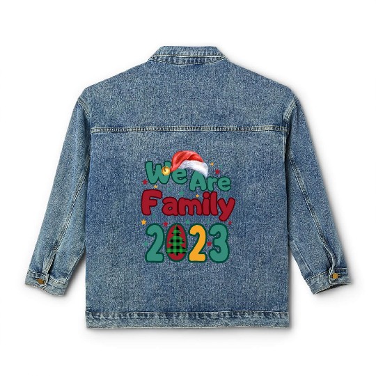 We Are Family Christmas Tree Santa Hat Pajama Classic Women's Denim Jackets