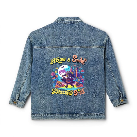Straw & Smile The Scarecrow Funny Cute Halloween Classic Women's Denim Jackets