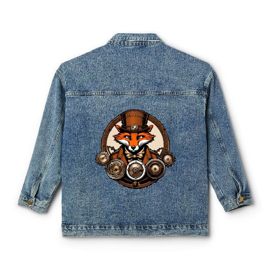 Steampunk Fox / Animal / Bronze / Old School Classic Women's Denim Jackets