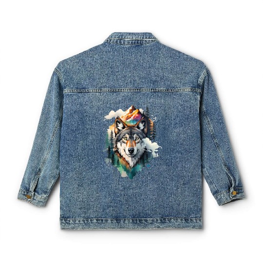 Majestic Mountain Wolf Nature Inspired Artwork Classic Women's Denim Jackets