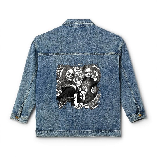 Young witch and pumpkin Halloween 2 Classic Women's Denim Jackets