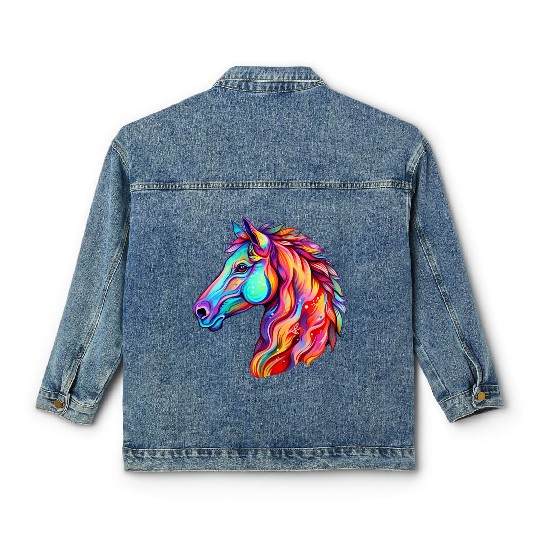 Psychedelic Horse Head Gallop Equine Equestrian Classic Women's Denim Jackets