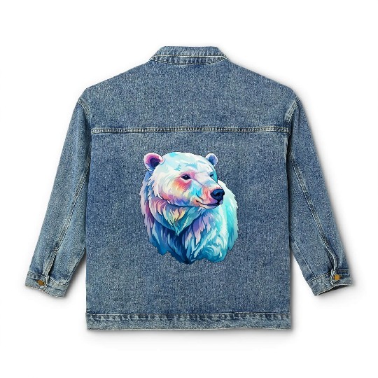 Polar Bear Roar in Winter Wonderland Watercolor Classic Women's Denim Jackets