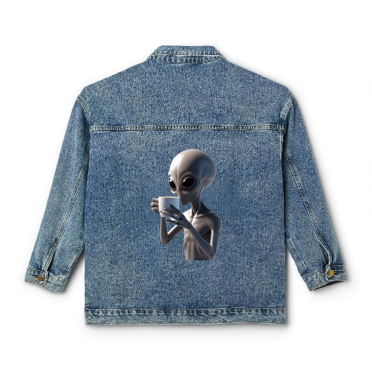 Alien Drinking Coffee Classic Women's Denim Jackets