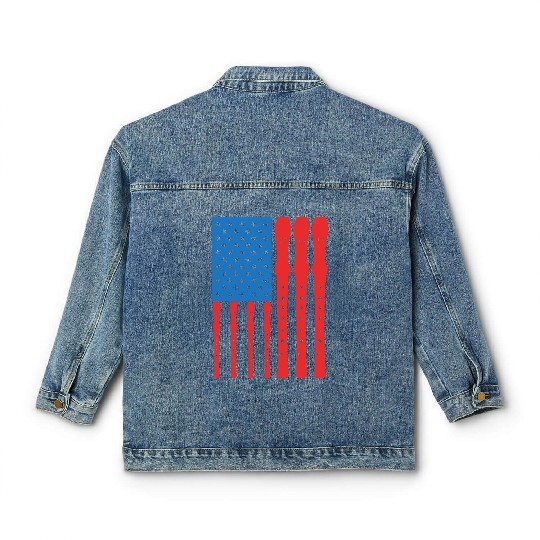Patriotic US Flute Player Classic Women's Denim Jackets