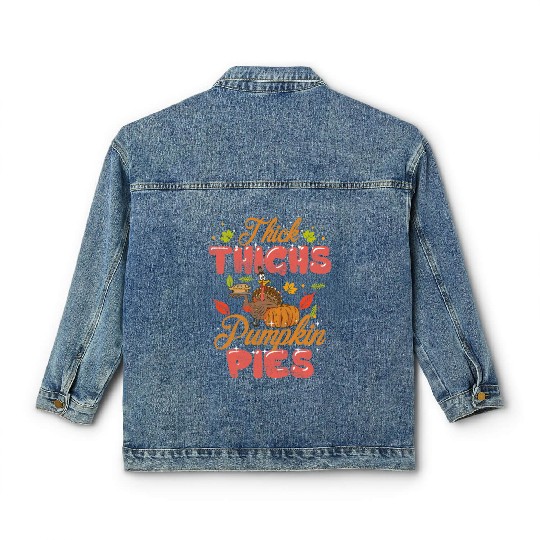 Thanksgiving Thick Thighs Pumpkin Pies Orange Classic Women's Denim Jackets