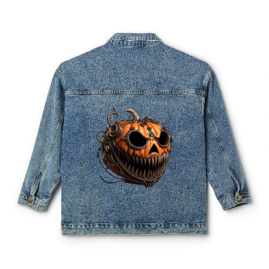 creepy steampunk pumpkin with sharp teeth Classic Women's Denim Jackets