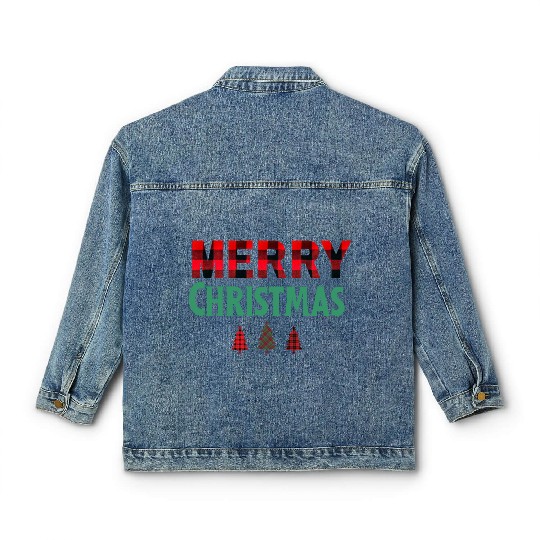 Merry Christmas Plaid Classic Holiday Style Classic Women's Denim Jackets