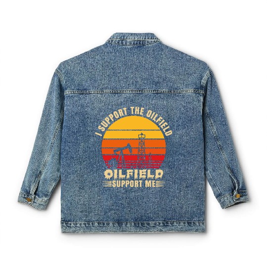 i support the oilfield oilfield support me Classic Women's Denim Jackets