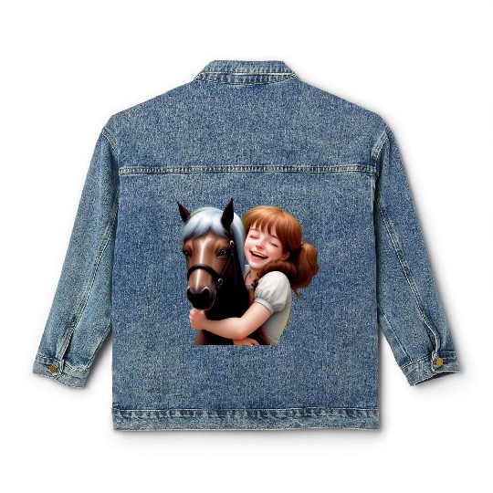 Little Girl Hugs Her Pony Classic Women's Denim Jackets