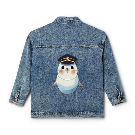 Seal Sailor Cap Boat Captain Cap Boating Seal Classic Women's Denim Jackets