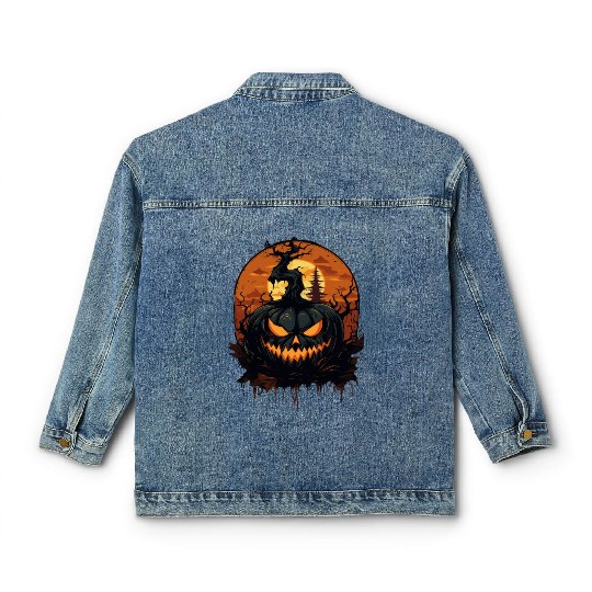 Spooky Halloween Pumpkin Classic Women's Denim Jackets