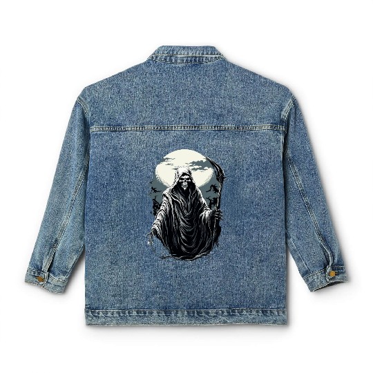 Spooky Halloween Grim Reaper Classic Women's Denim Jackets